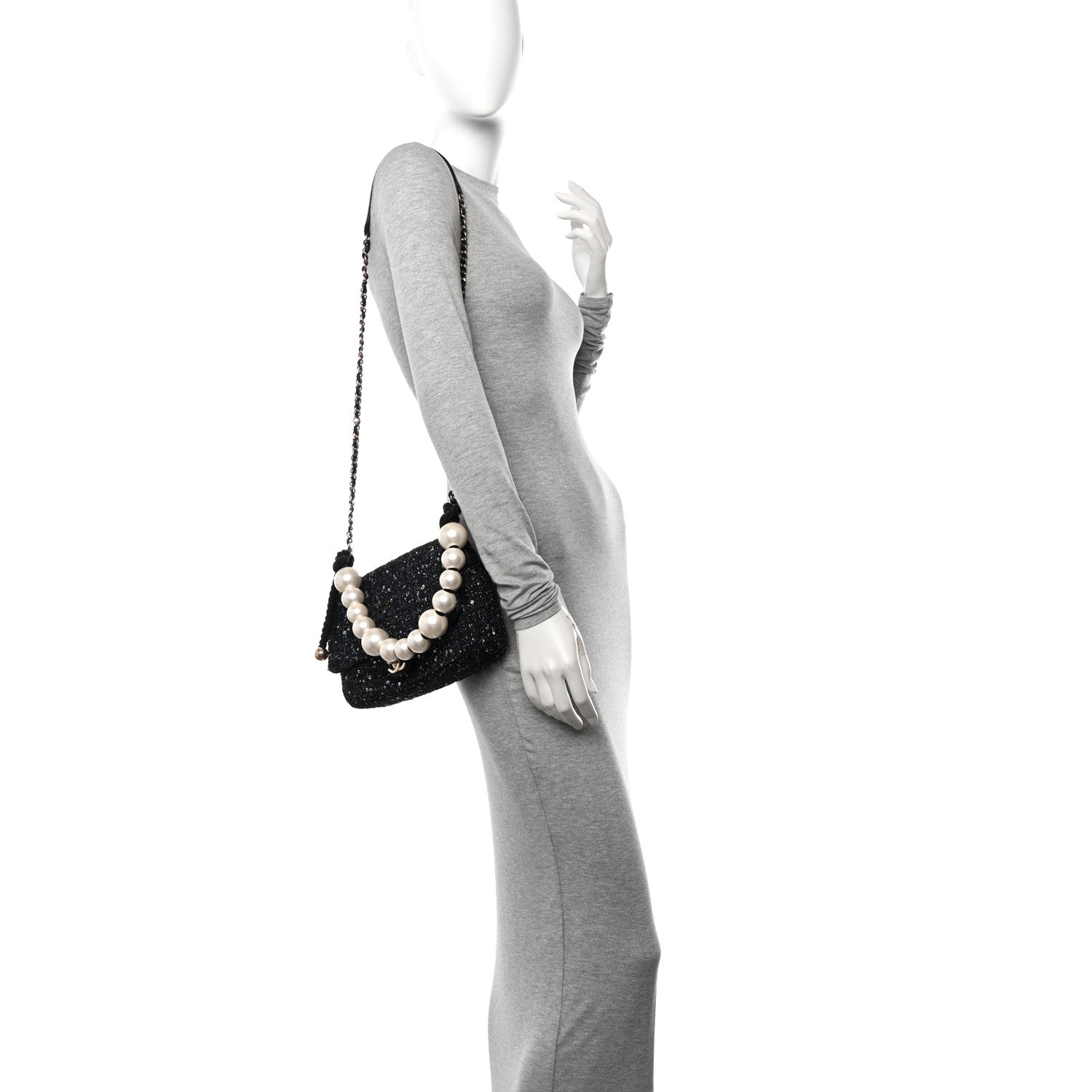 Chanel Tweed Medium Pearl Handle Flap Black Ecru 2 of 11