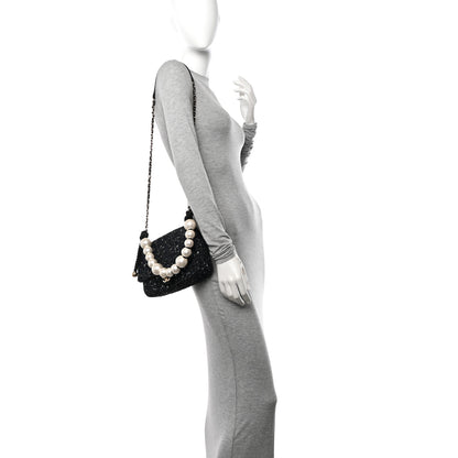Chanel Tweed Medium Pearl Handle Flap Black Ecru 2 of 11