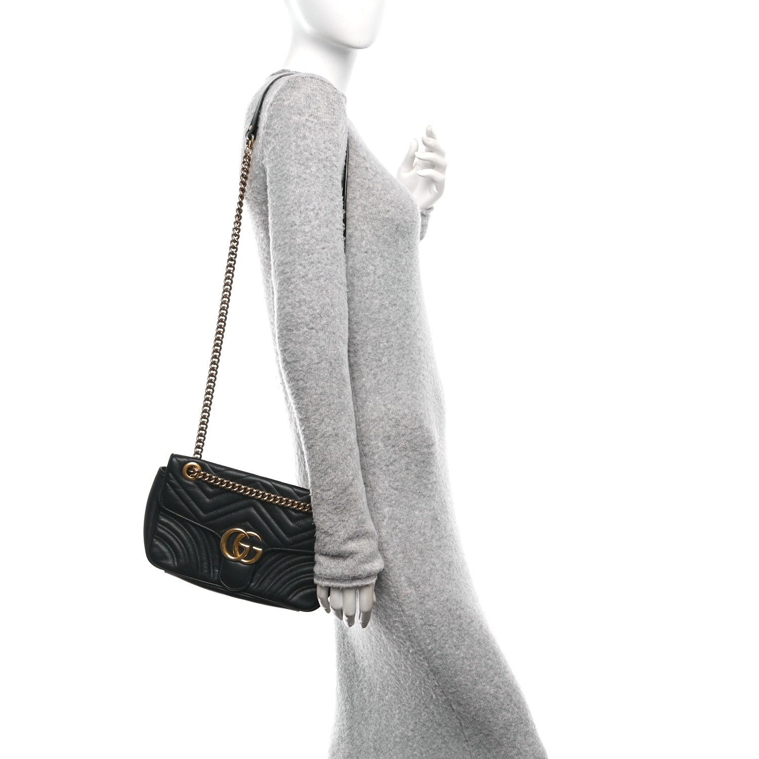 Gucci Calfskin Matelasse Small GG Marmont Shoulder Bag Black 2 of 11