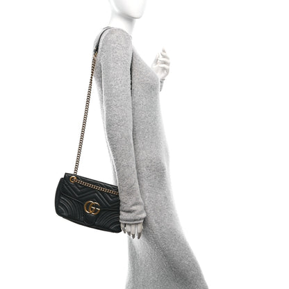 Gucci Calfskin Matelasse Small GG Marmont Shoulder Bag Black 2 of 11