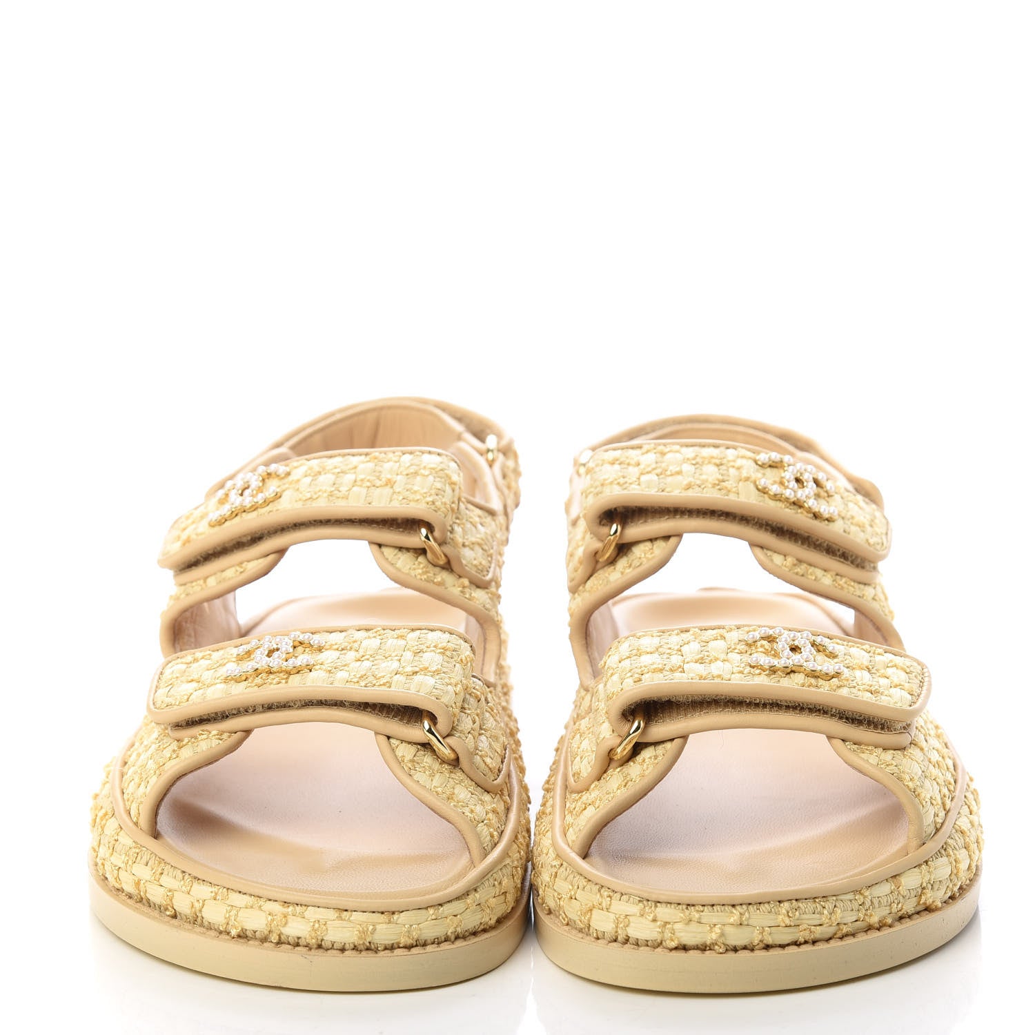 Chanel Braided Fabric Velcro Dad Sandals 35 Beige 2 of 11