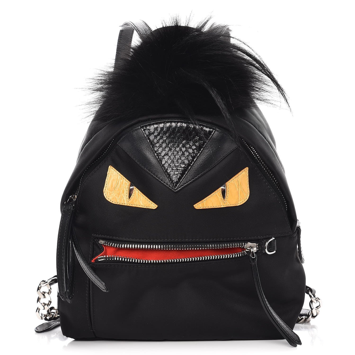 Fendi Nylon Vitello Dolce Goat Fox Fur Crocodile Monster Eyes Mini Backpack Black Sunflower 1 of 8