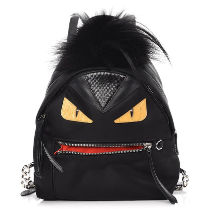Fendi Nylon Vitello Dolce Goat Fox Fur Crocodile Monster Eyes Mini Backpack Black Sunflower 1 of 8