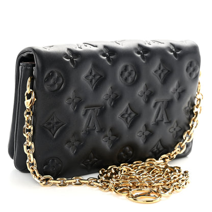 Louis Vuitton Lambskin Embossed Monogram Pochette Coussin Black 3 of 9
