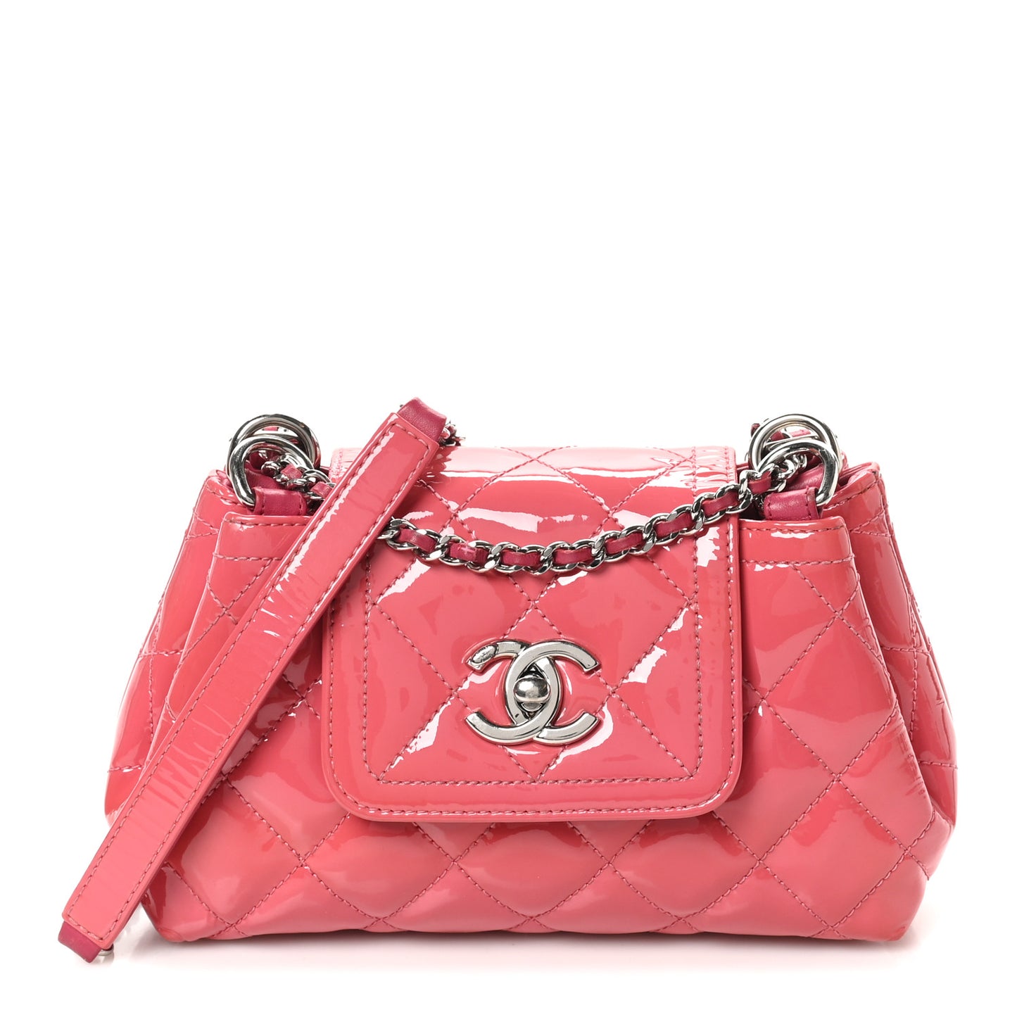 Patent Quilted Small Coco Shine Accordion Flap Pink