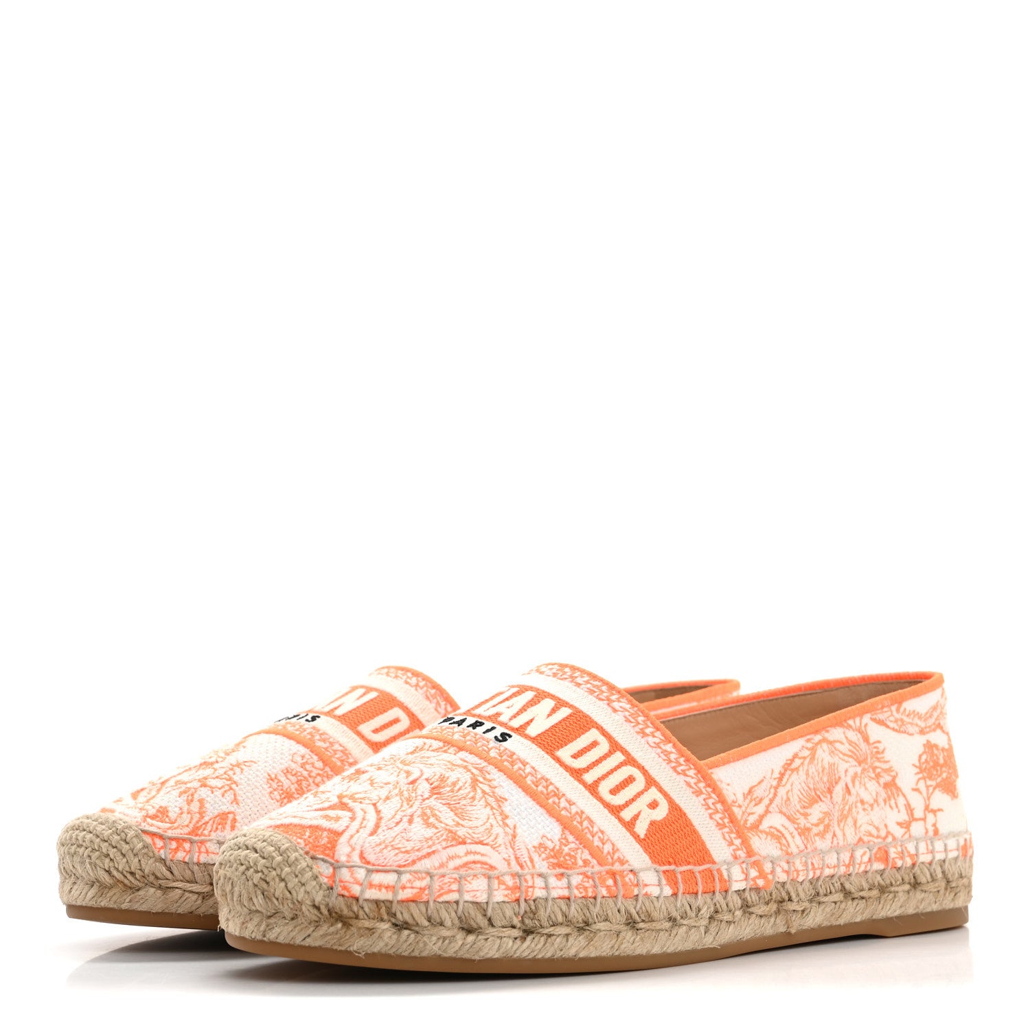 Christian Dior Embroidered Toile De Jouy Granville Espadrille 38 38 White Orange 3 of 9