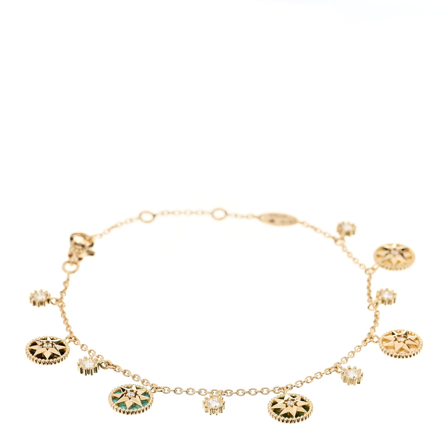 18K Yellow Gold Diamond Mother of Pearl Multi Gemstone Rose Des Vents Charm Bracelet