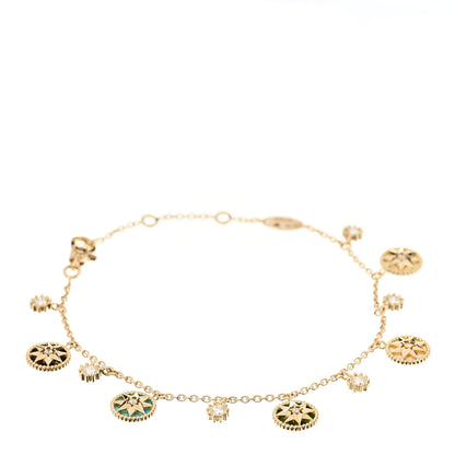 Christian Dior 18K Yellow Gold Diamond Mother of Pearl Multi Gemstone Rose Des Vents Charm Bracelet 1 of 4
