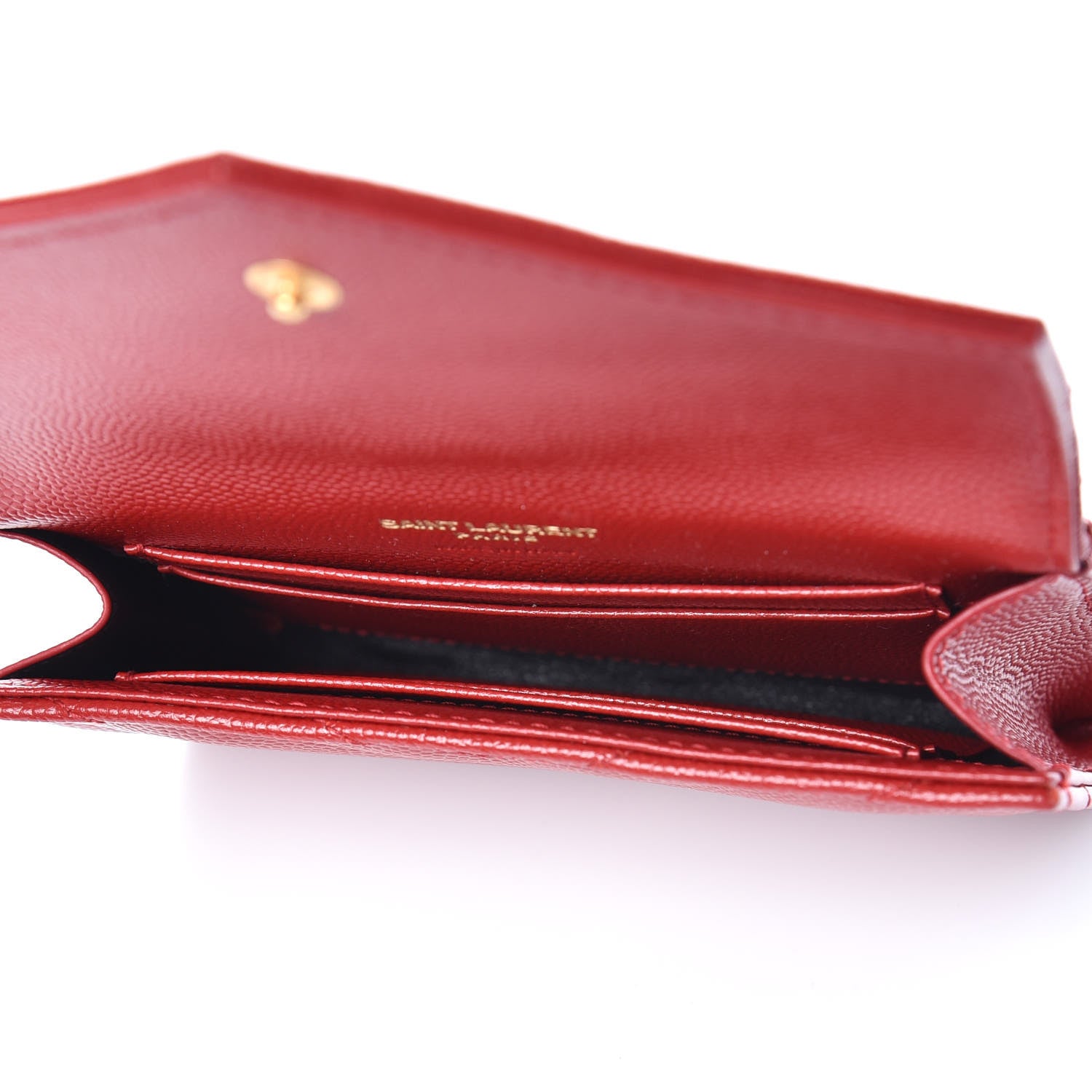 Saint Laurent Grain De Poudre Matelasse Chevron Small Monogram Envelope Wallet Rouge Eros 5 of 7