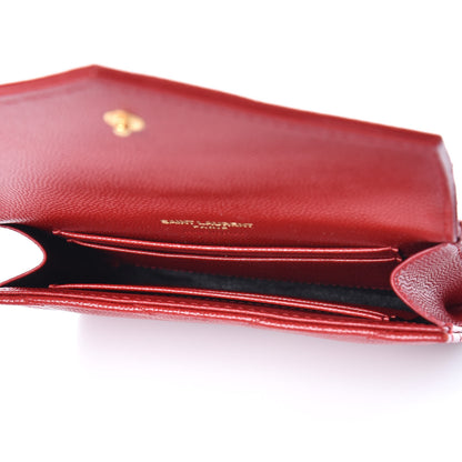 Saint Laurent Grain De Poudre Matelasse Chevron Small Monogram Envelope Wallet Rouge Eros 5 of 7