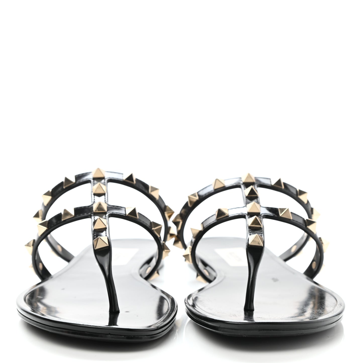 PVC Jelly Rockstud Caged Flat Thong Sandals 37 Black