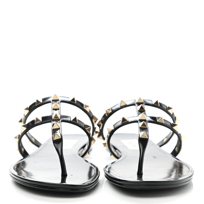 Valentino Garavani PVC Jelly Rockstud Caged Flat Thong Sandals 37 Black 2 of 10