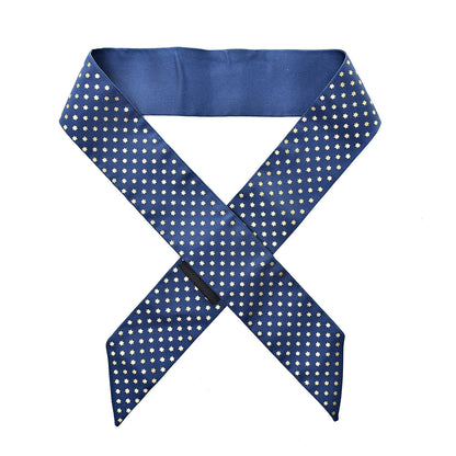 Gucci X SEGA Silk GUCCY Stars Print Neck Bow Scarf Navy Gold 1 of 4