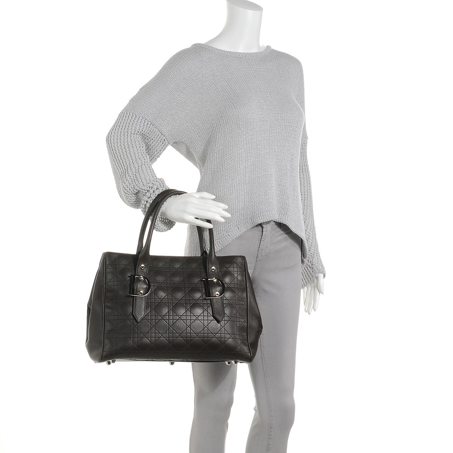 Leather Cannage Stitched Tote Brown