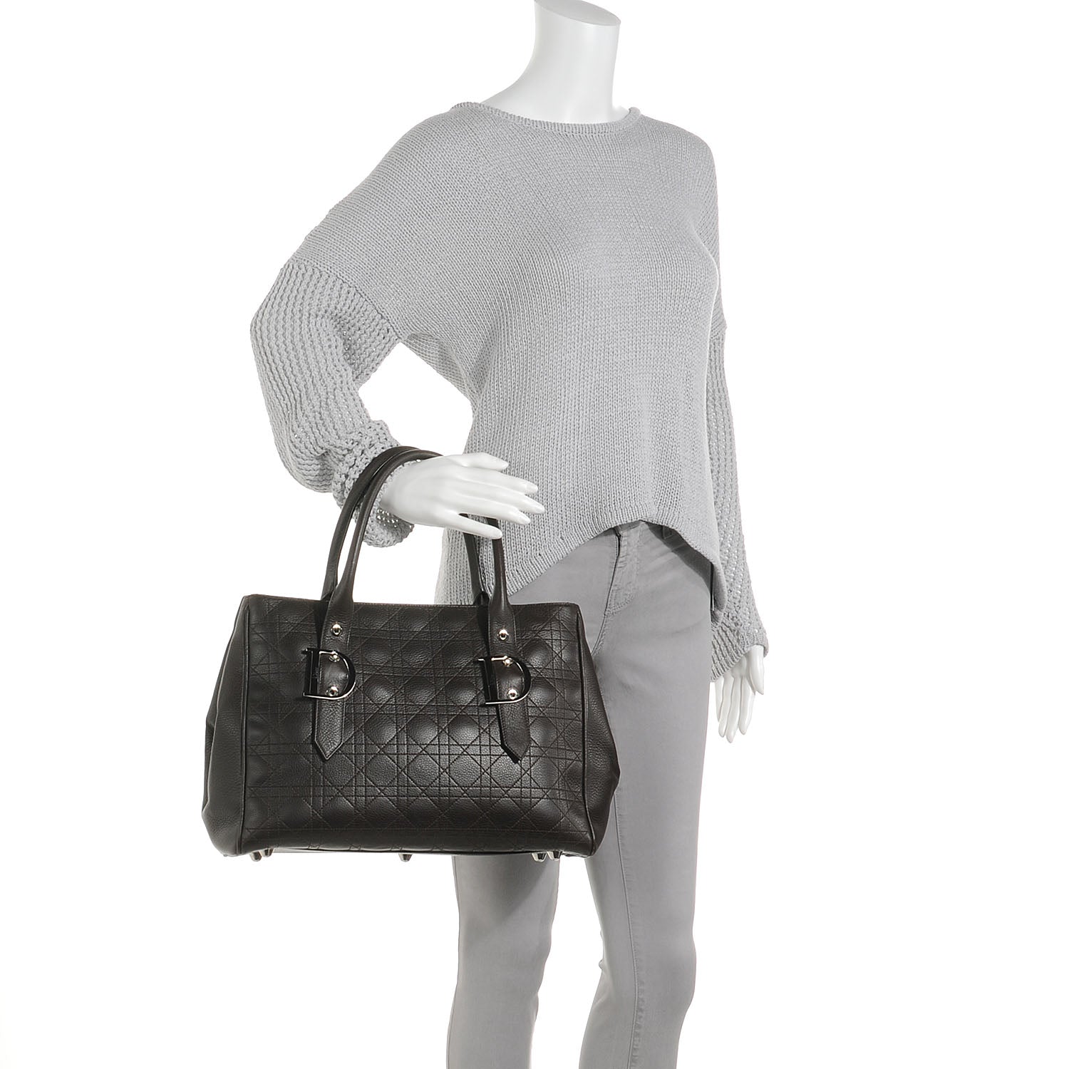 Christian Dior Leather Cannage Stitched Tote Brown 2 of 7