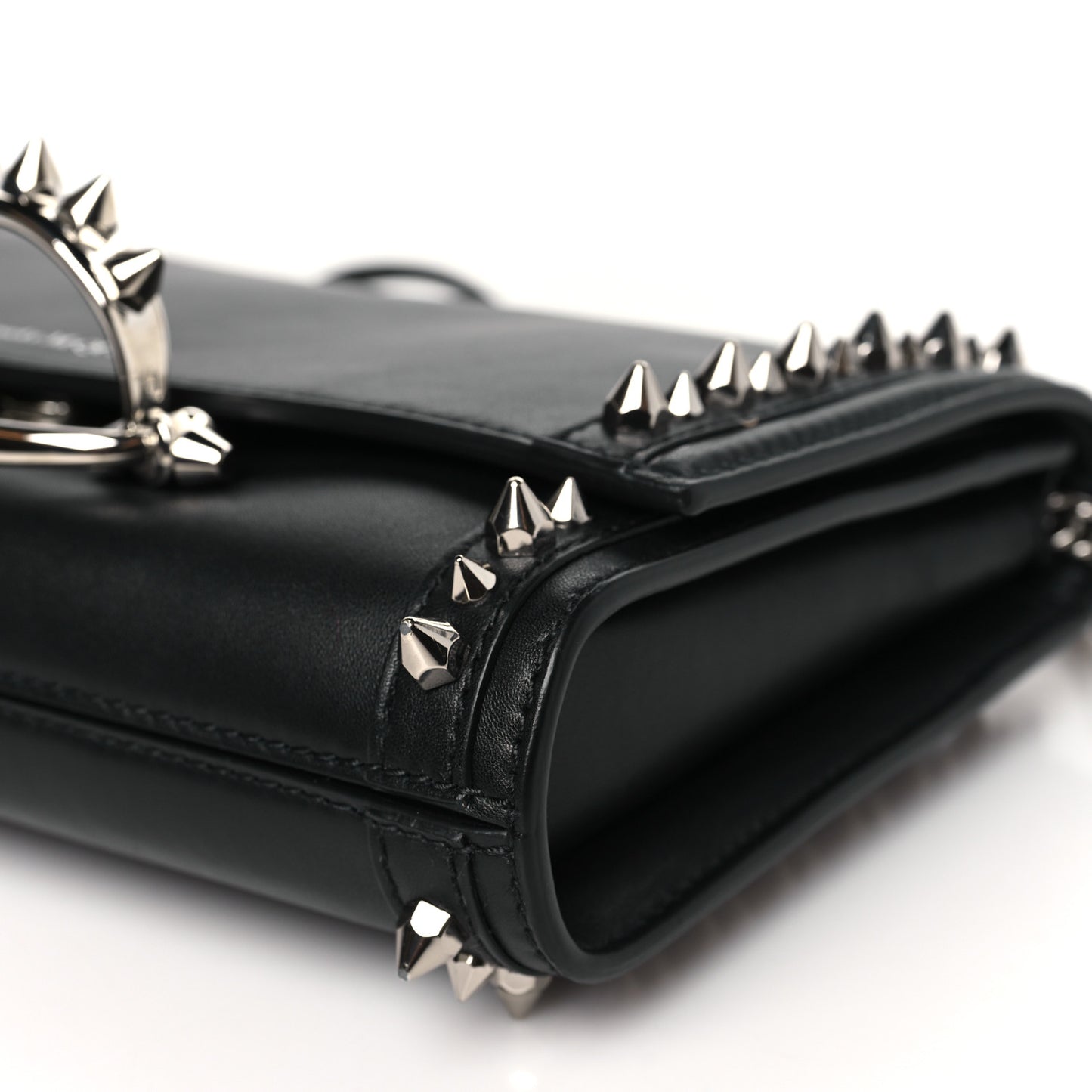 Calfskin Studded The Story Shoulder Bag Black