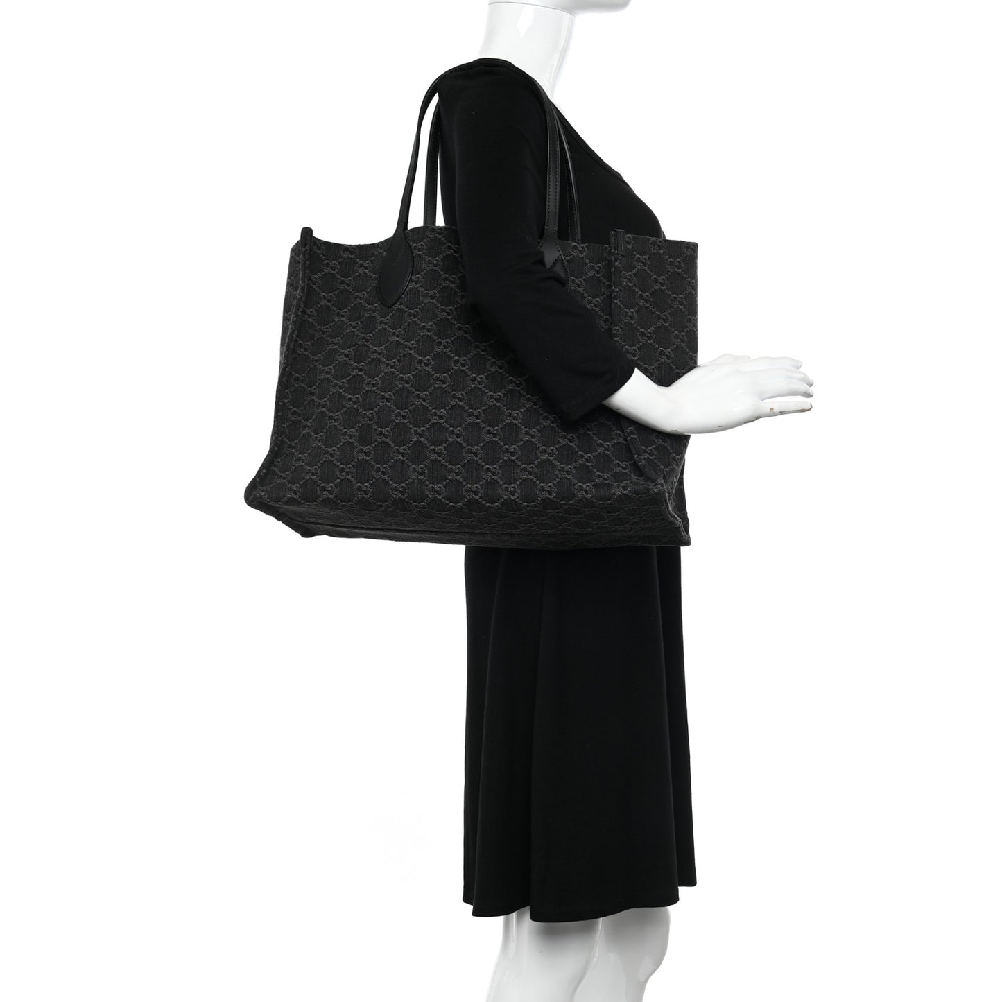 Denim Ophidia GG Monogram Large Tote Black Grey