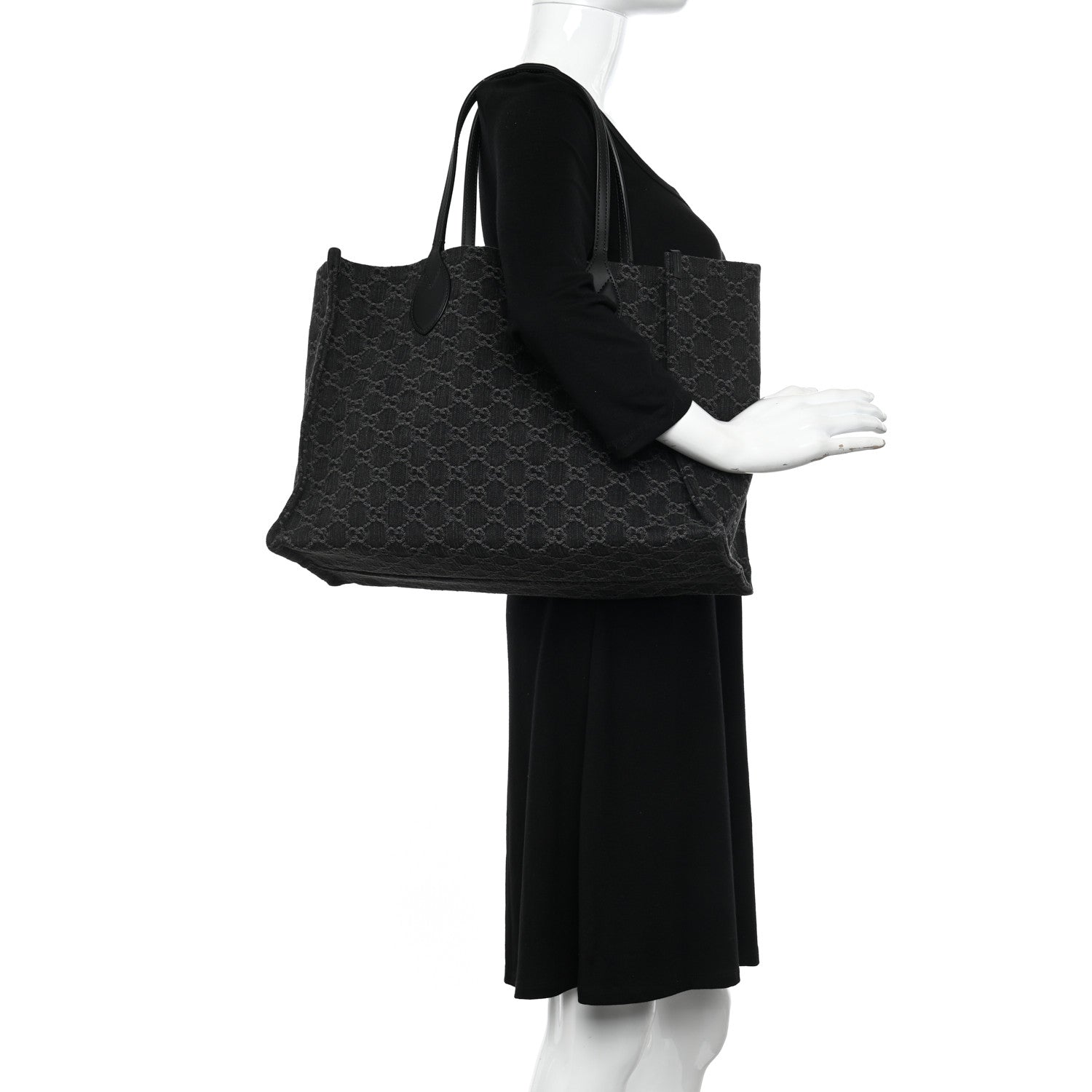 Gucci Denim Ophidia GG Monogram Large Tote Black Grey 2 of 12
