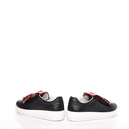 Prada Vitello Soft Studded Fringe Sneakers 37.5 Black Rosso 5 of 14