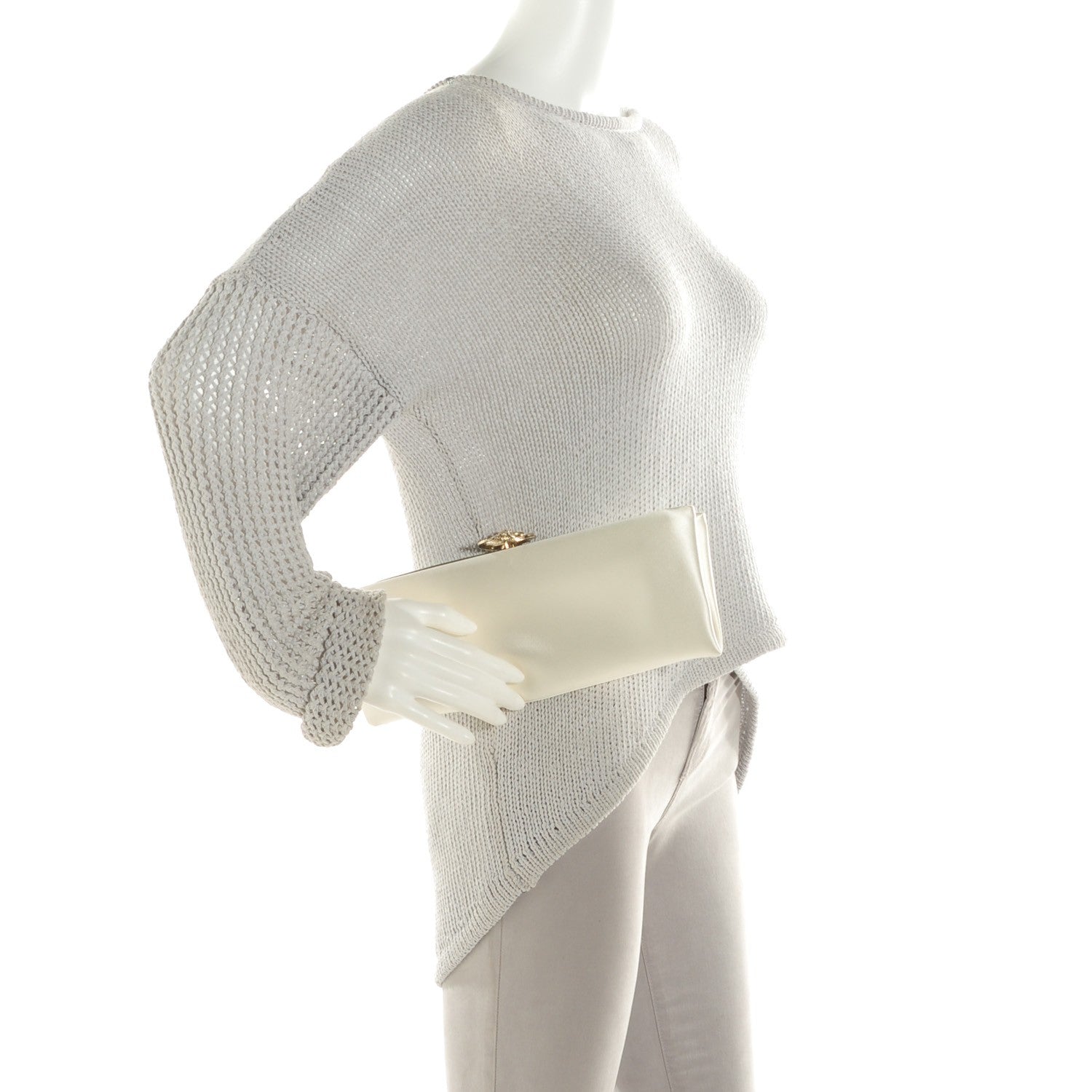 Chanel Satin Crystal Camellia Evening Clutch White 2 of 7