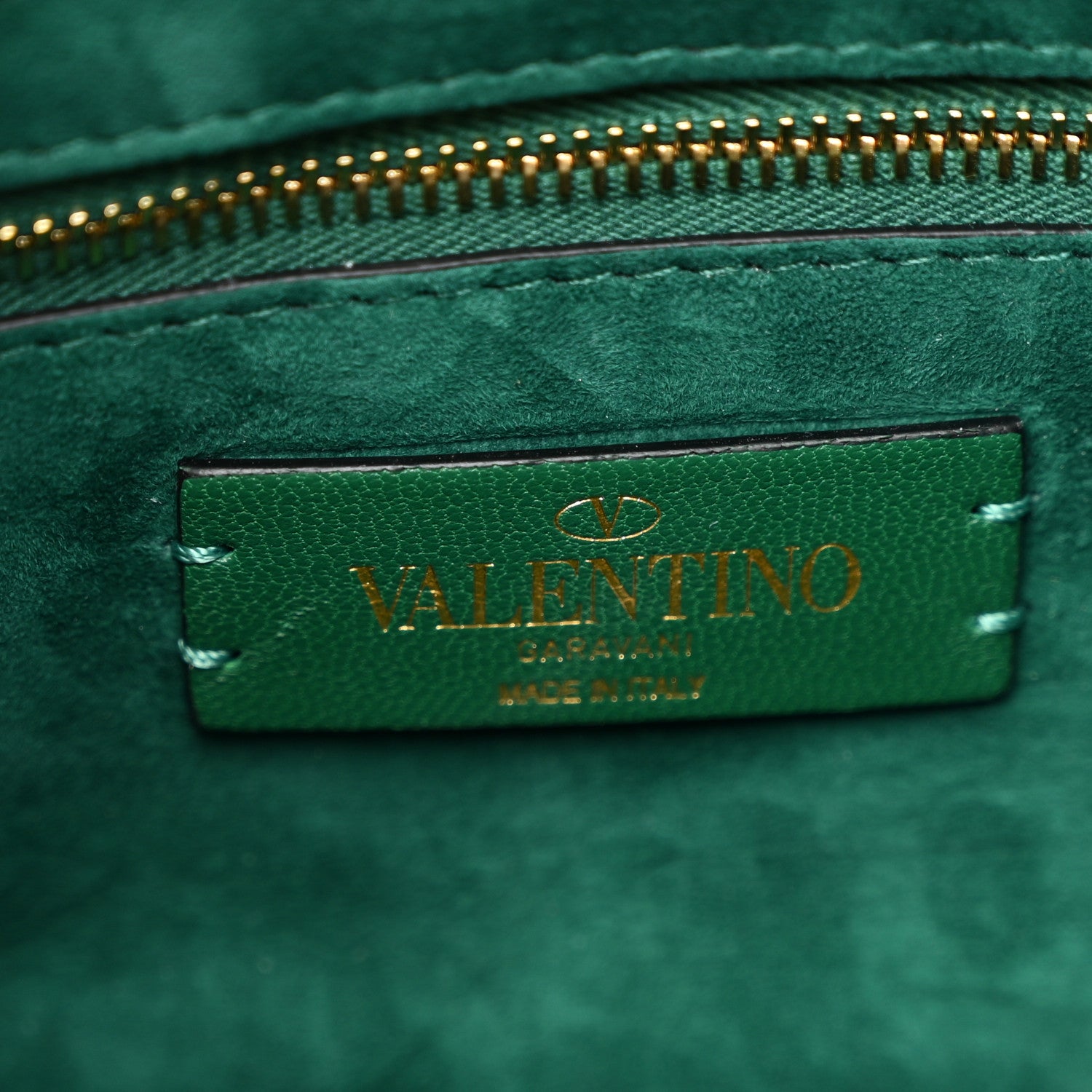 Valentino Garavani Crystal Suede Enamel Medium Roman Stud Shoulder Bag Green 6 of 11