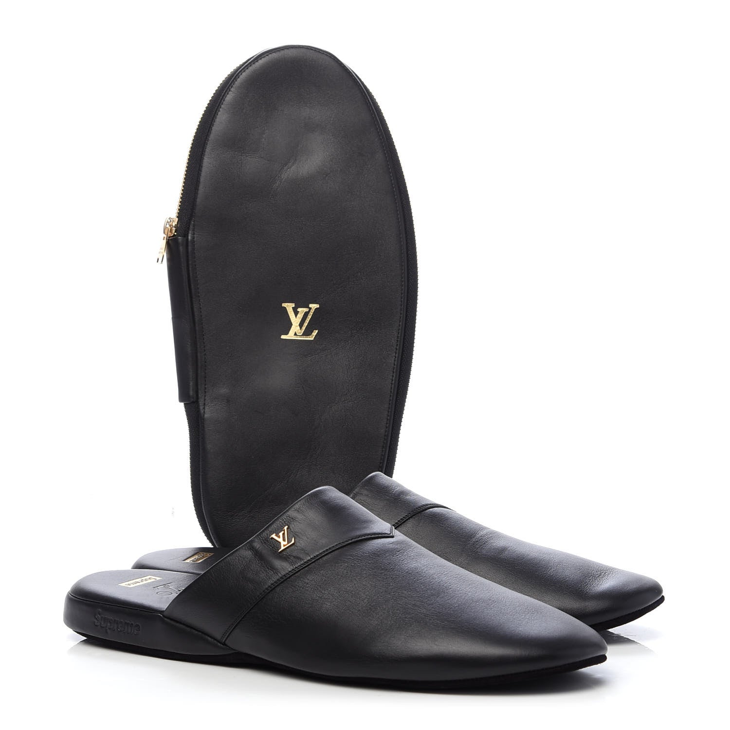 Louis Vuitton X SUPREME Lambskin Mens Hugh Slippers 8 Black 12 of 12