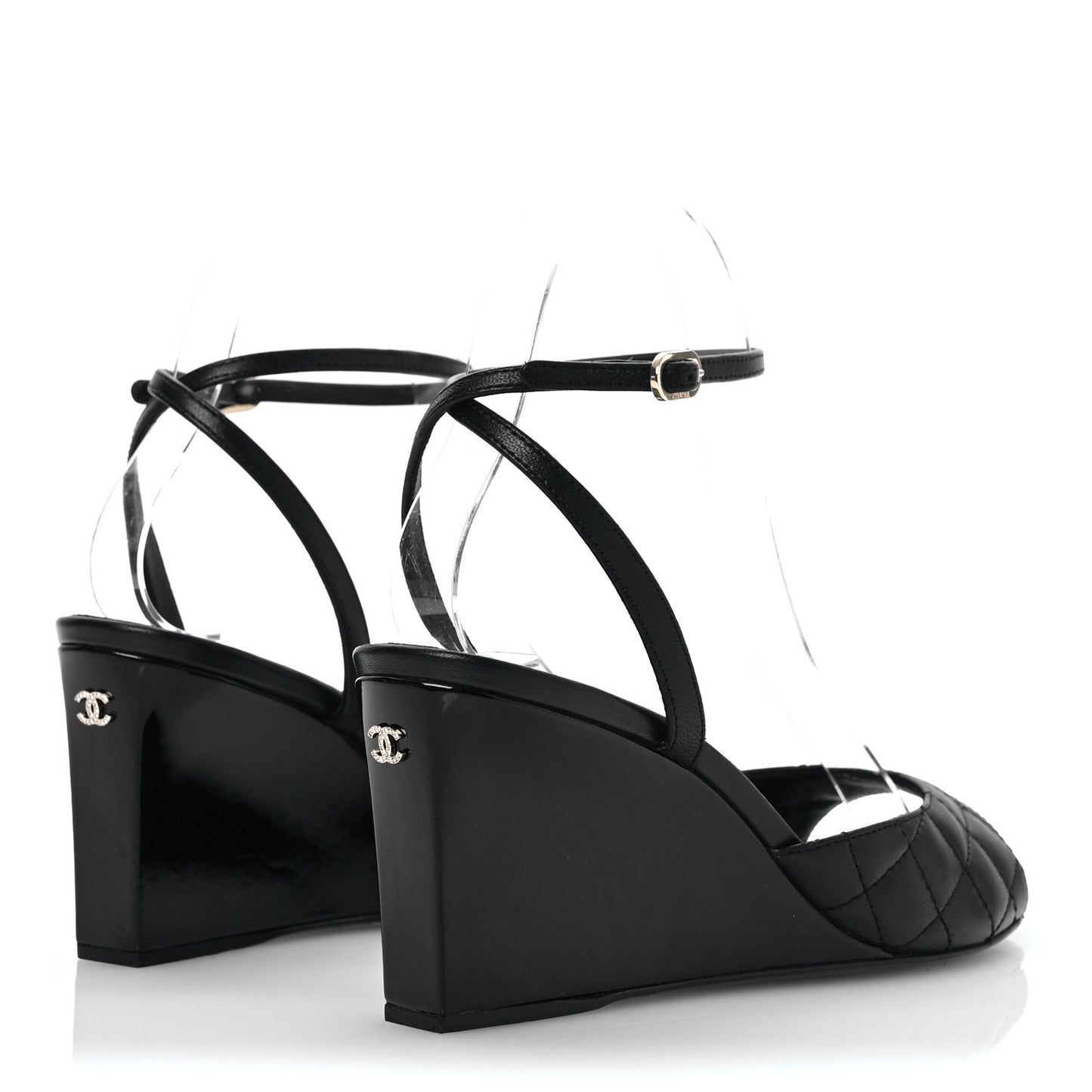 Lambskin Patent Quilted Wedge Sandals 37.5 Black