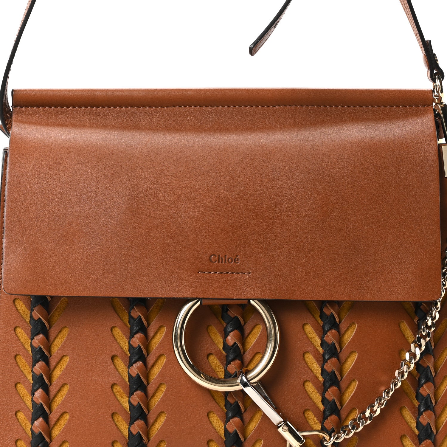 Chloe Goatskin Braided Medium Faye Shoulder Bag Caramel Black 7 of 9