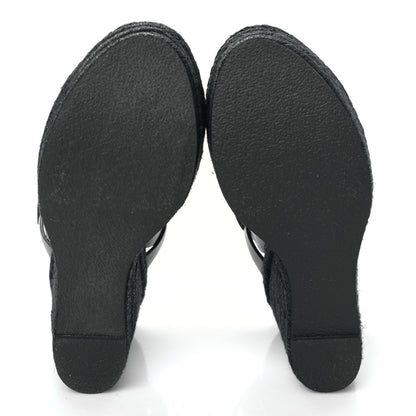 Saint Laurent Calfskin Tribute 95 Platform Espadrille Wedge Sandals 36.5 Black 5 of 8