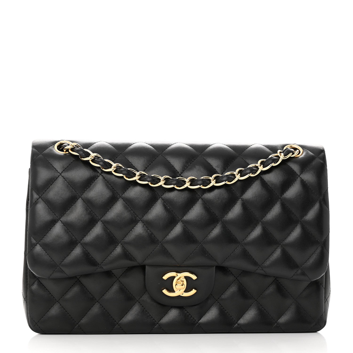 Chanel Lambskin Quilted Jumbo Double Flap Black 1 of 15