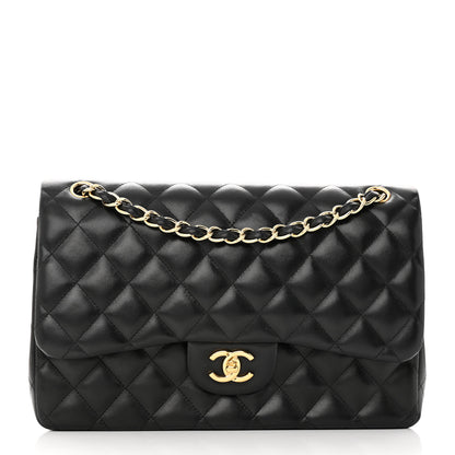 Chanel Lambskin Quilted Jumbo Double Flap Black 1 of 15