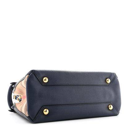 Burberry Grainy Calfskin House Check Small Banner Tote Ink Blue 4 of 12
