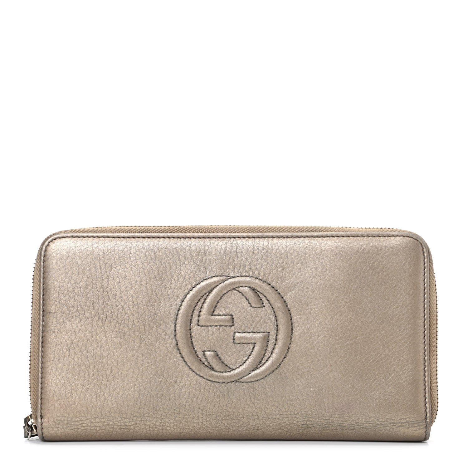 Gucci Metallic Pebbled Calfskin Soho Zip Around Wallet Golden Beige 1 of 8