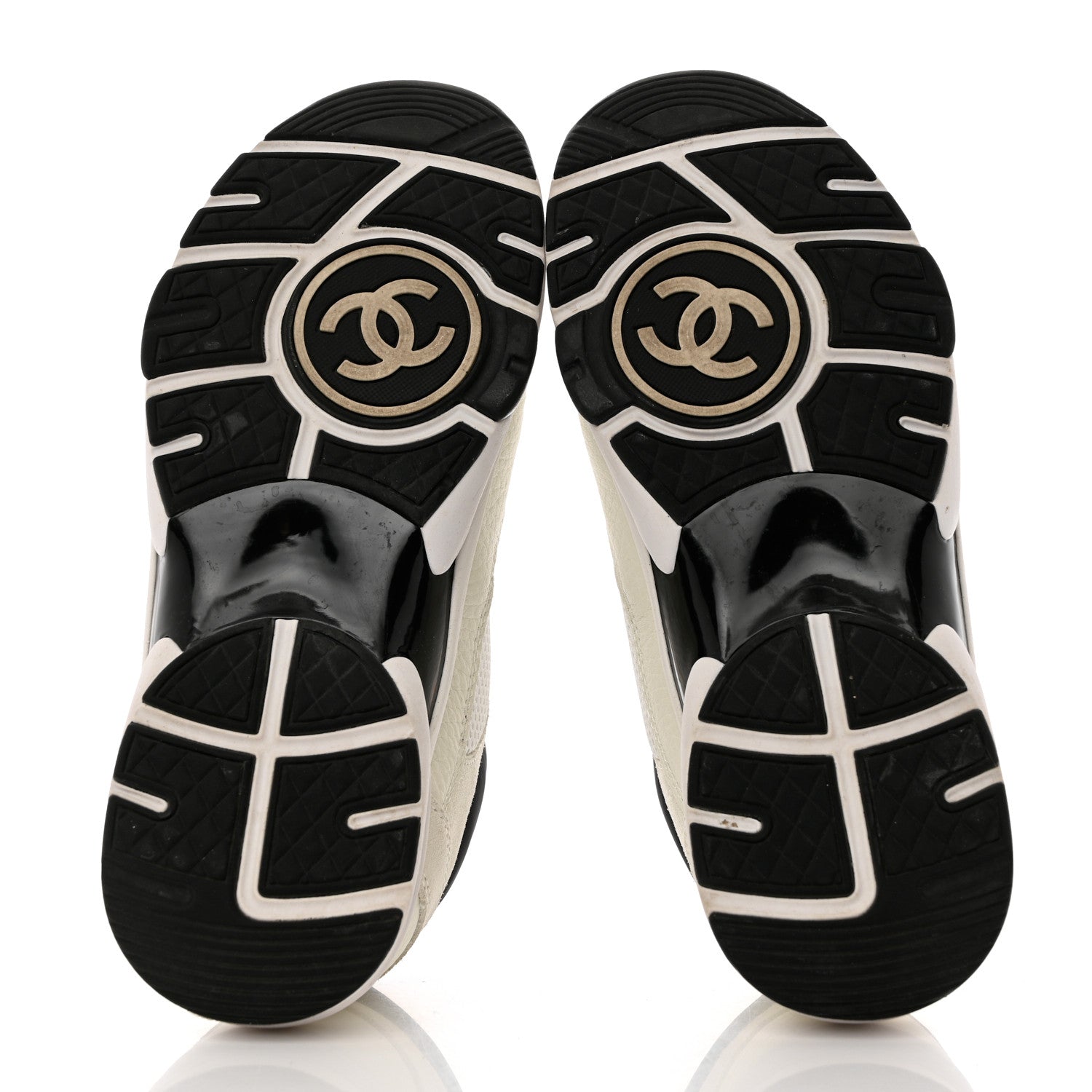 Chanel Mesh Suede Calfskin Grained Calfskin Womens CC Sneakers 36 White Black 5 of 10