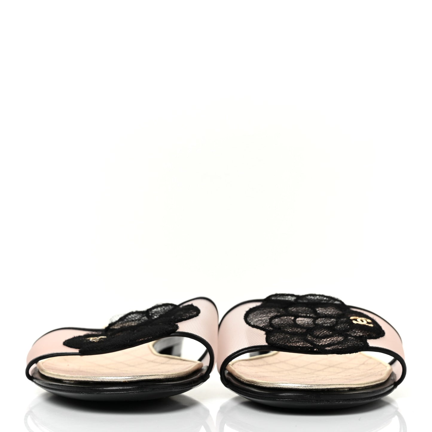 Mesh Grosgrain Camellia Sandal Mule 39.5 Black Pink