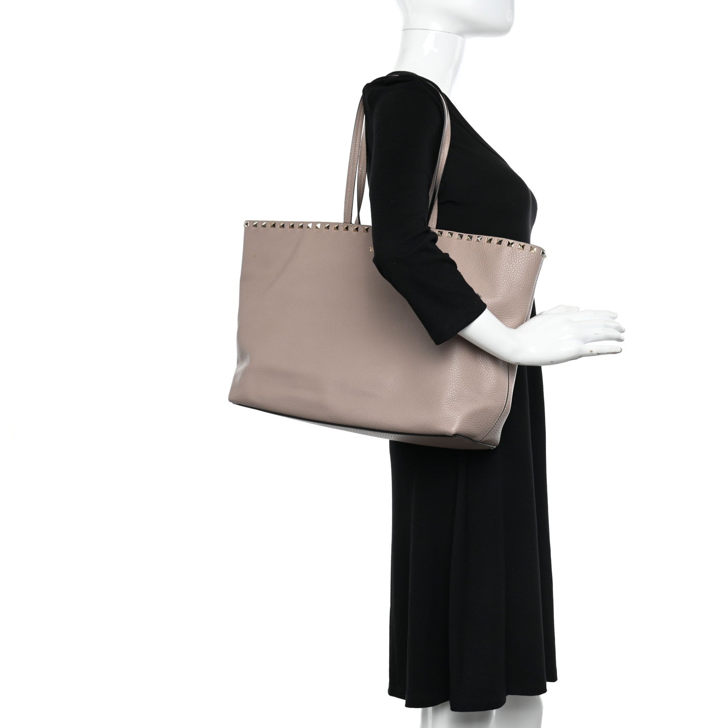 Valentino Garavani Grained Calfskin Rockstud Shoulder Tote Poudre 3 of 11