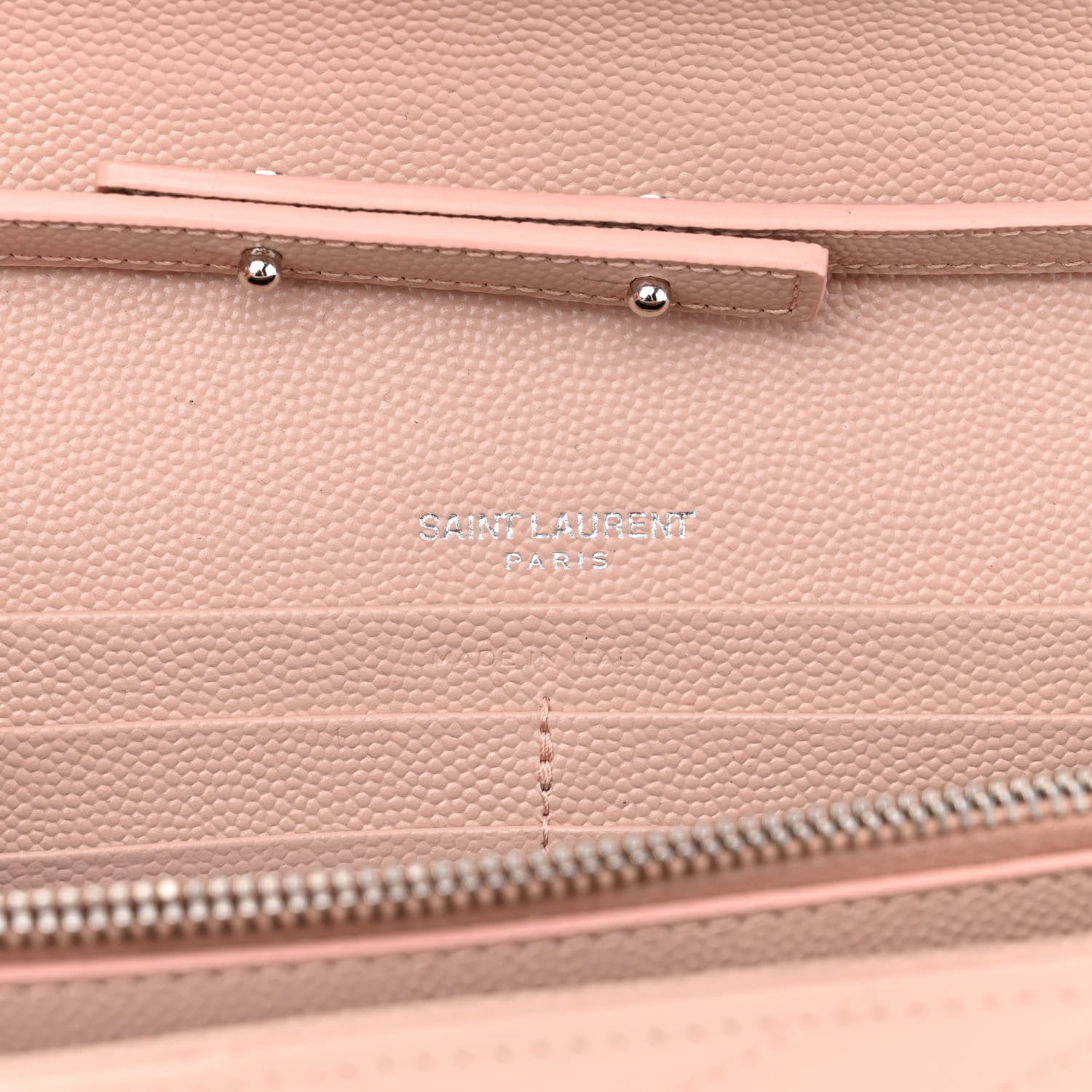 Saint Laurent Grain De Poudre Matelasse Chevron Cassandre Chain Wallet Pale Pink 6 of 13