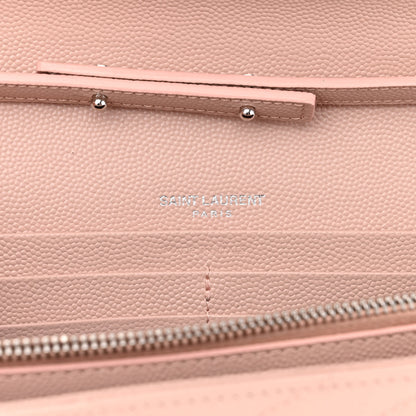Saint Laurent Grain De Poudre Matelasse Chevron Cassandre Chain Wallet Pale Pink 6 of 13