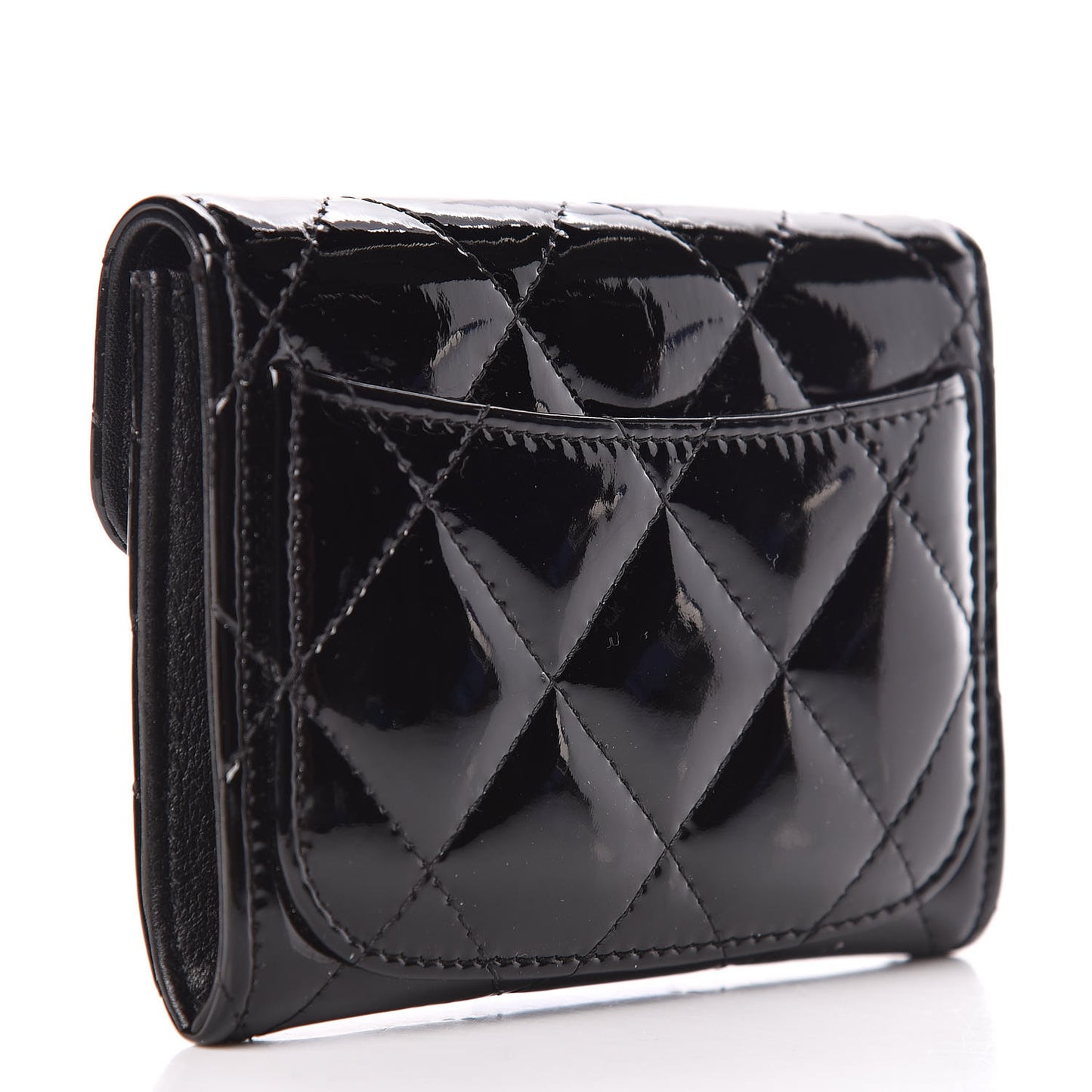 Patent Quilted Flap Card Holder Wallet Black