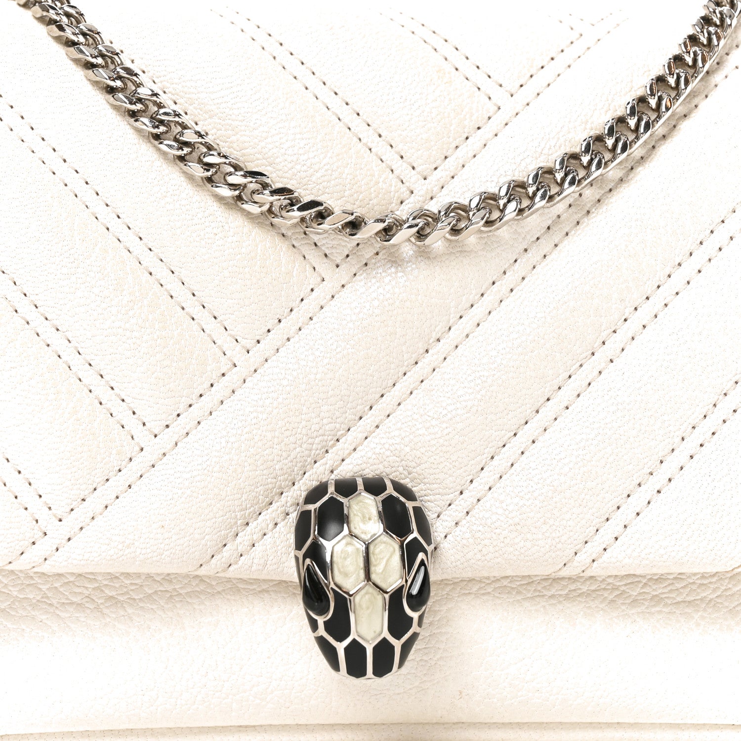 Bulgari Iridescent Calfskin Matelasse Serpenti Cabochon Shoulder Bag White 8 of 11