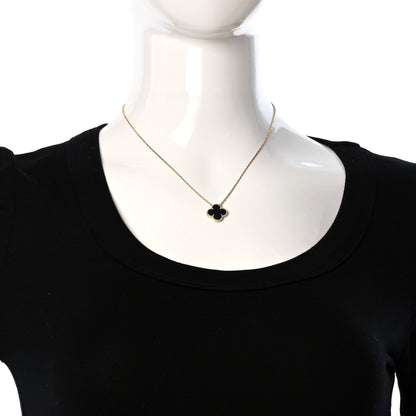 Van Cleef & Arpels 18K Yellow Gold Black Onyx Vintage Alhambra Pendant Necklace 2 of 5