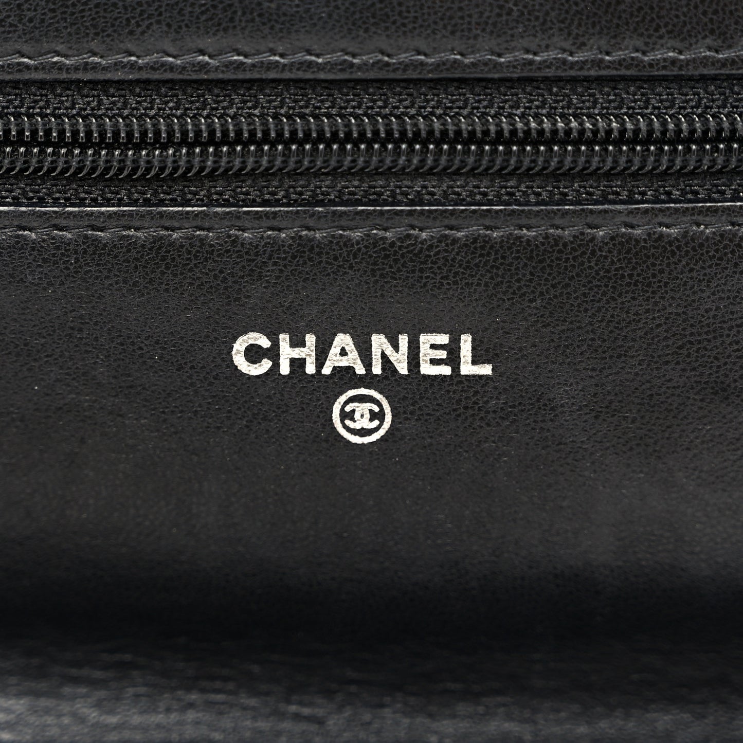 Lambskin Camellia Embossed Wallet On Chain WOC Black