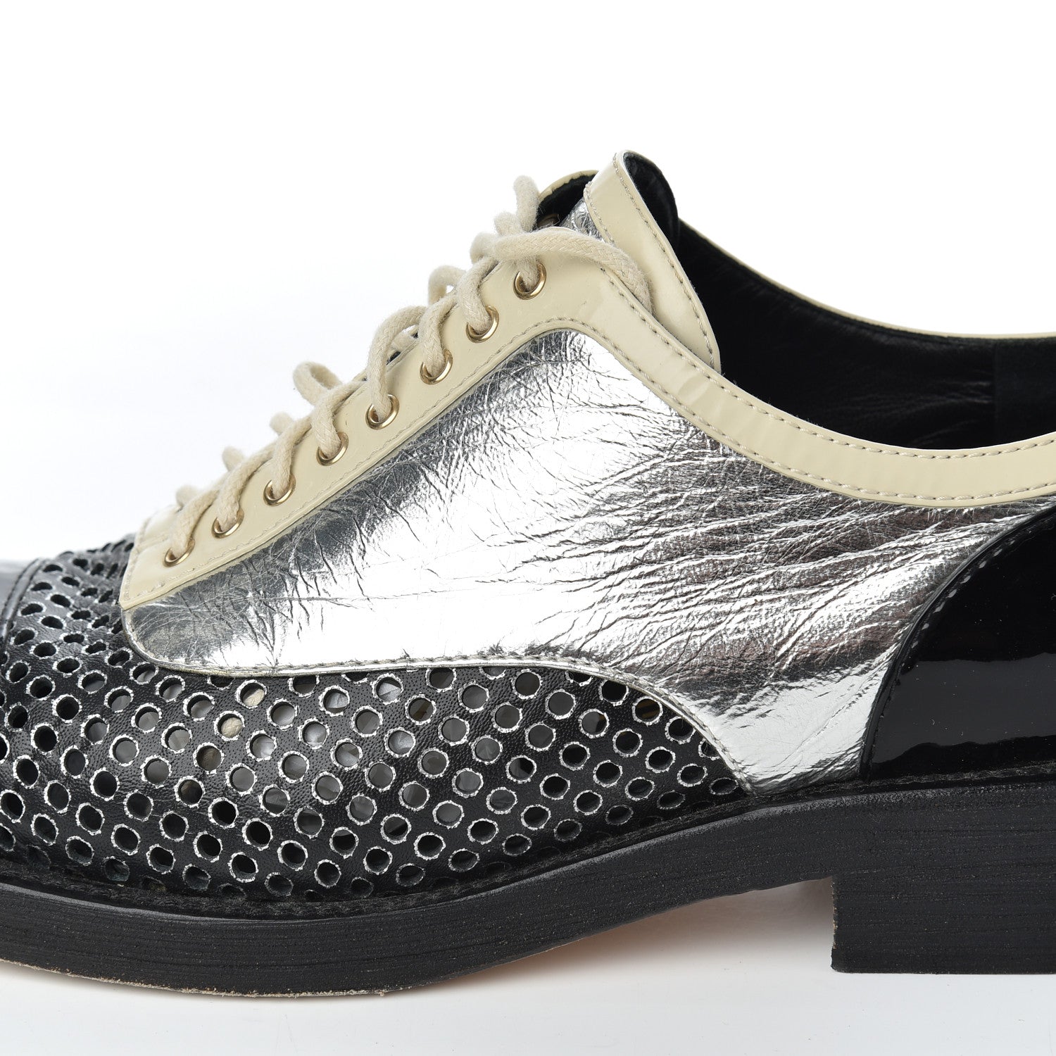 Chanel Metallic Crumpled Lambskin CC Lace Up Oxfords 36.5 10 of 20