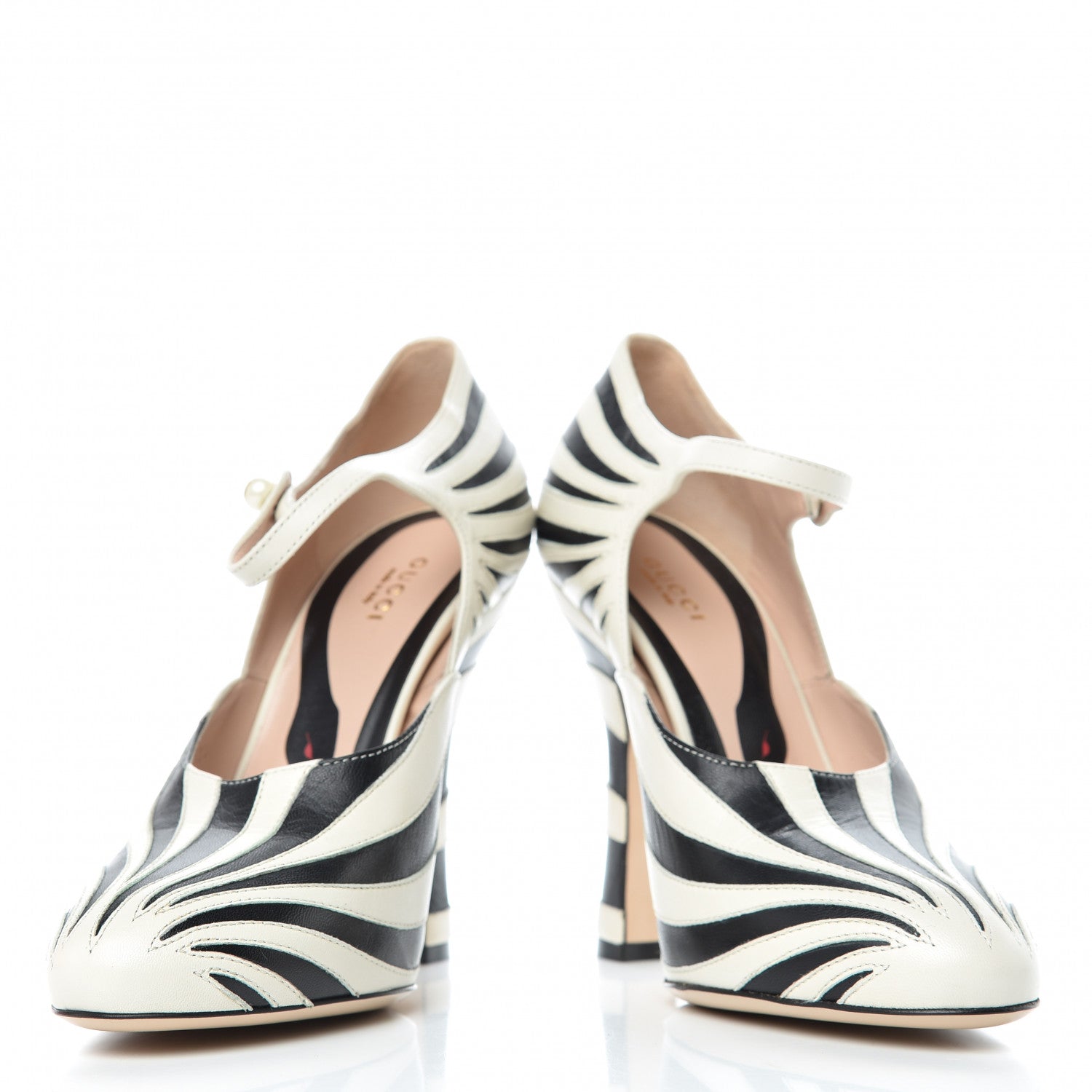 Gucci Malaga Kid Zebra Inlay Lesley Mary Jane Pumps 39 Mystic White Black 5 of 12