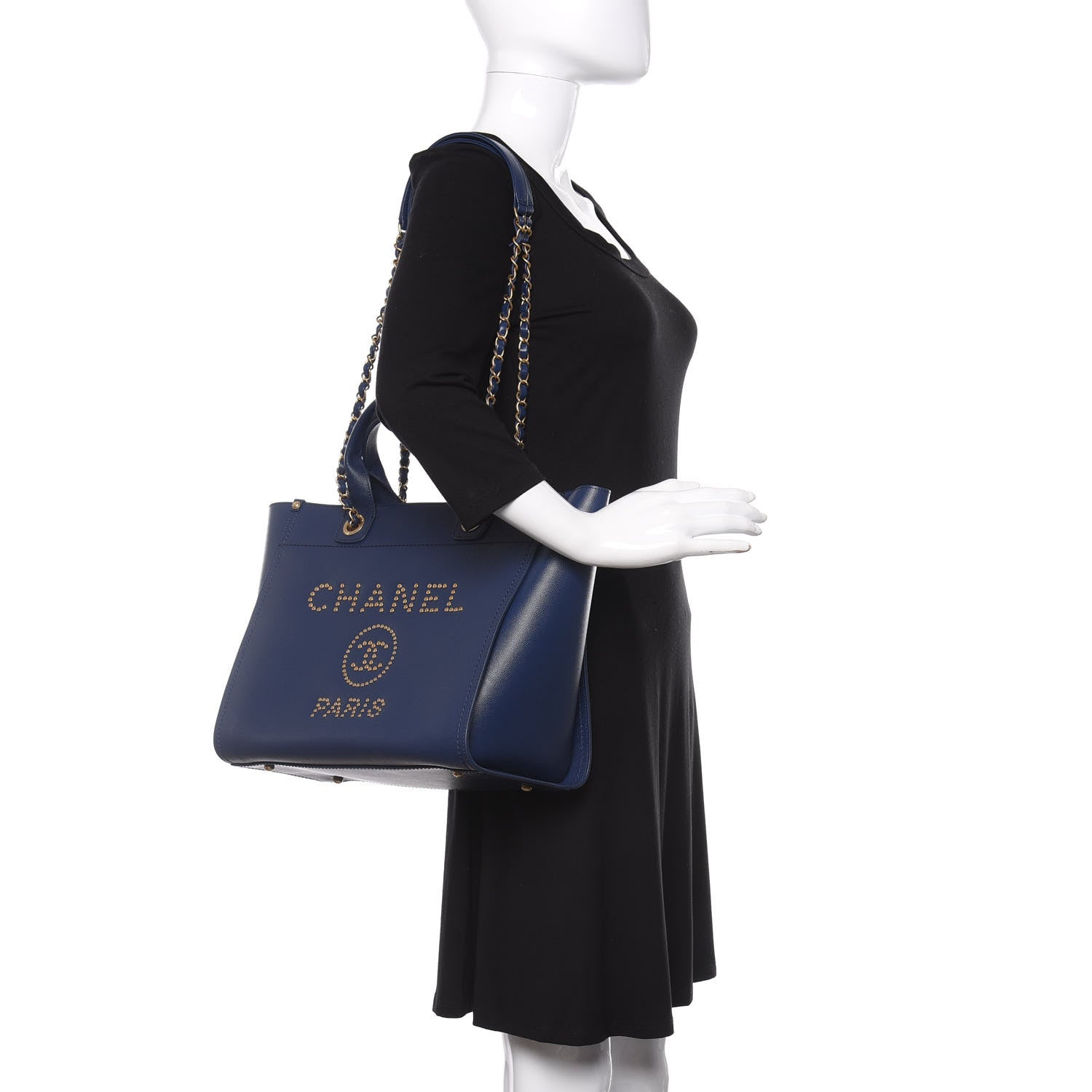 Chanel Caviar Small Studded Deauville Tote Navy 2 of 10