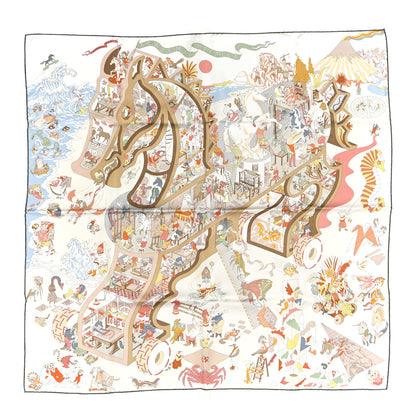 Hermes Silk Academia Hippica Scarf 90 White Rose Poudre Beige 1 of 4