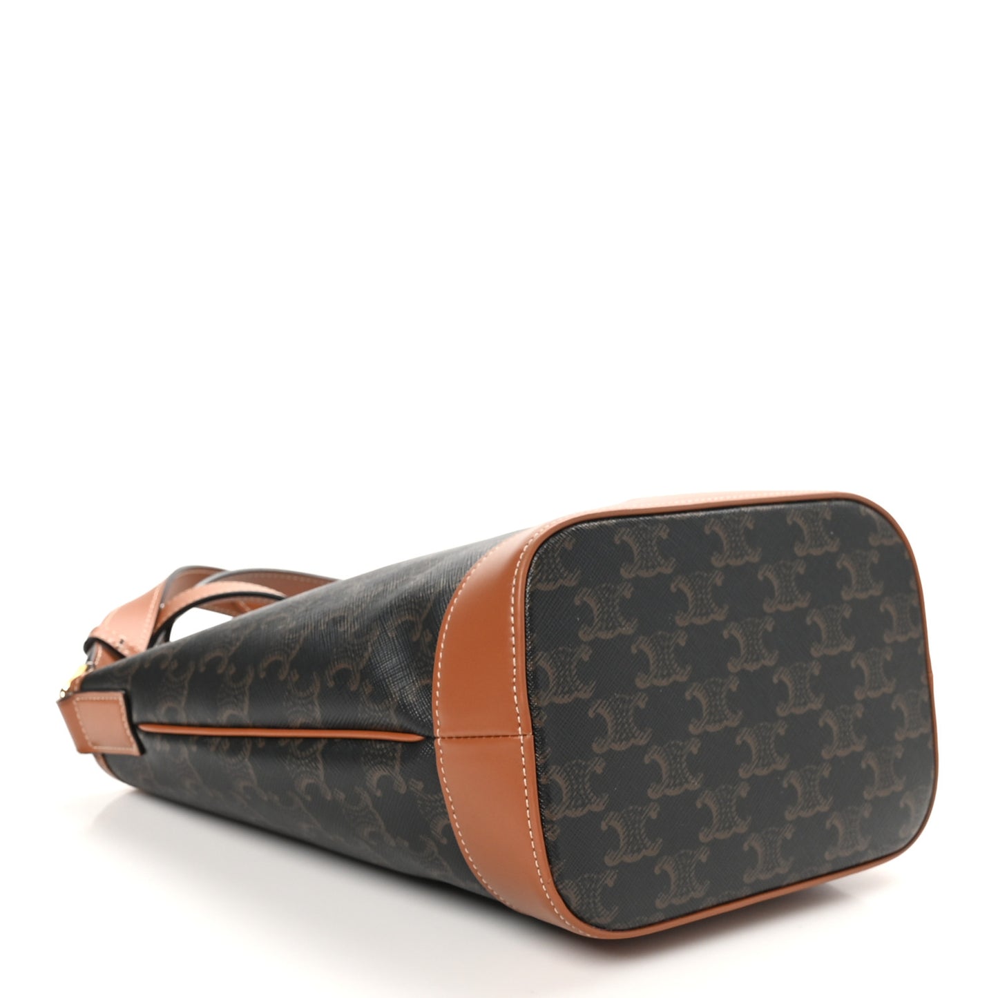 Triomphe Canvas Calfskin Small Bucket Bag Tan