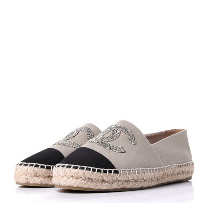 Chanel Canvas Grosgrain CC Espadrilles 40 Beige Black 3 of 10
