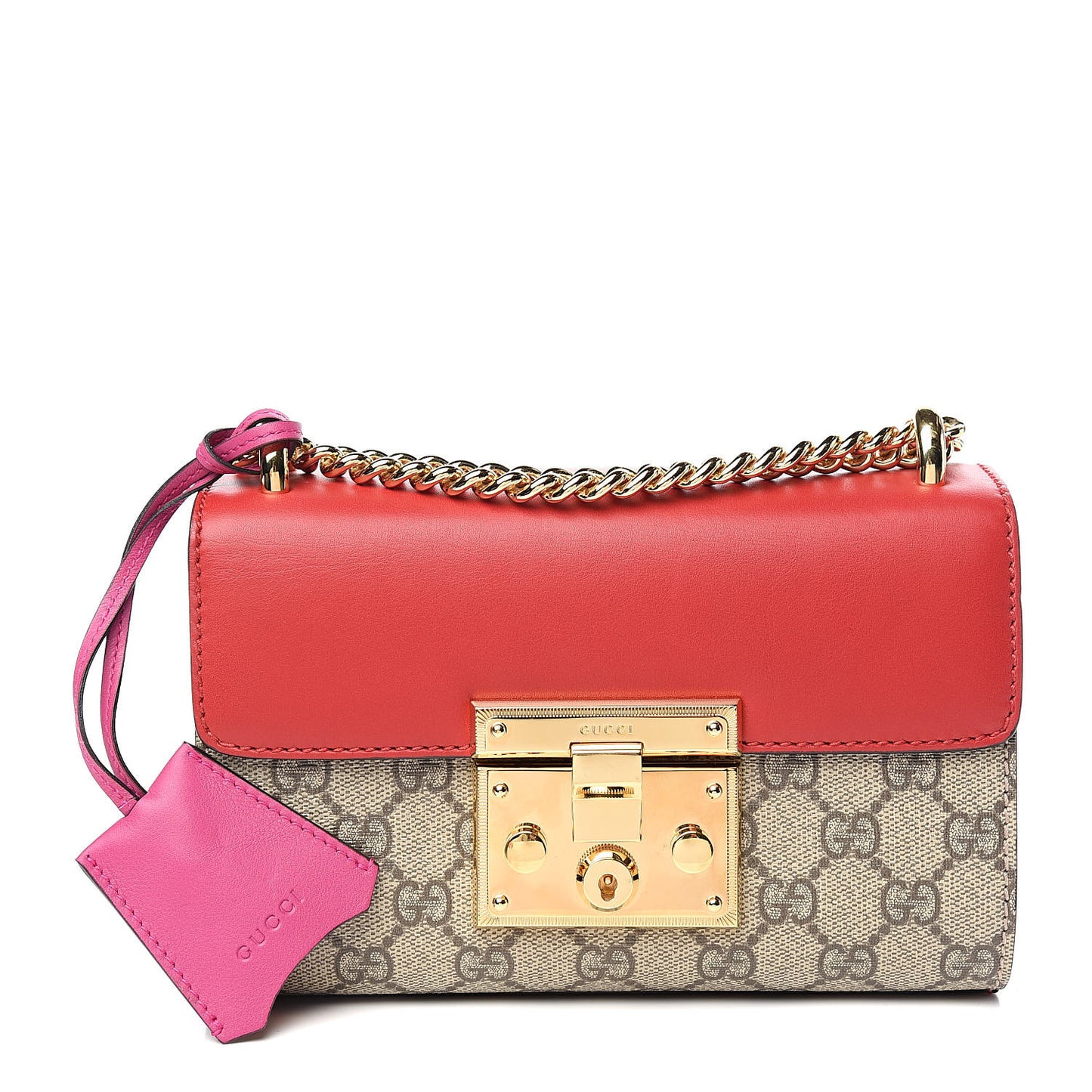 GG Supreme Monogram Calfskin Small Padlock Shoulder Bag Beige Hibiscus Red New Rosette