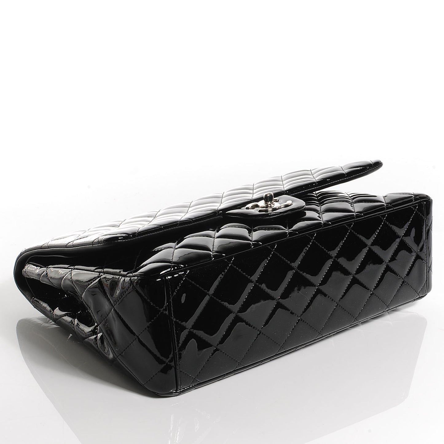 Patent Quilted Maxi Double Flap Black